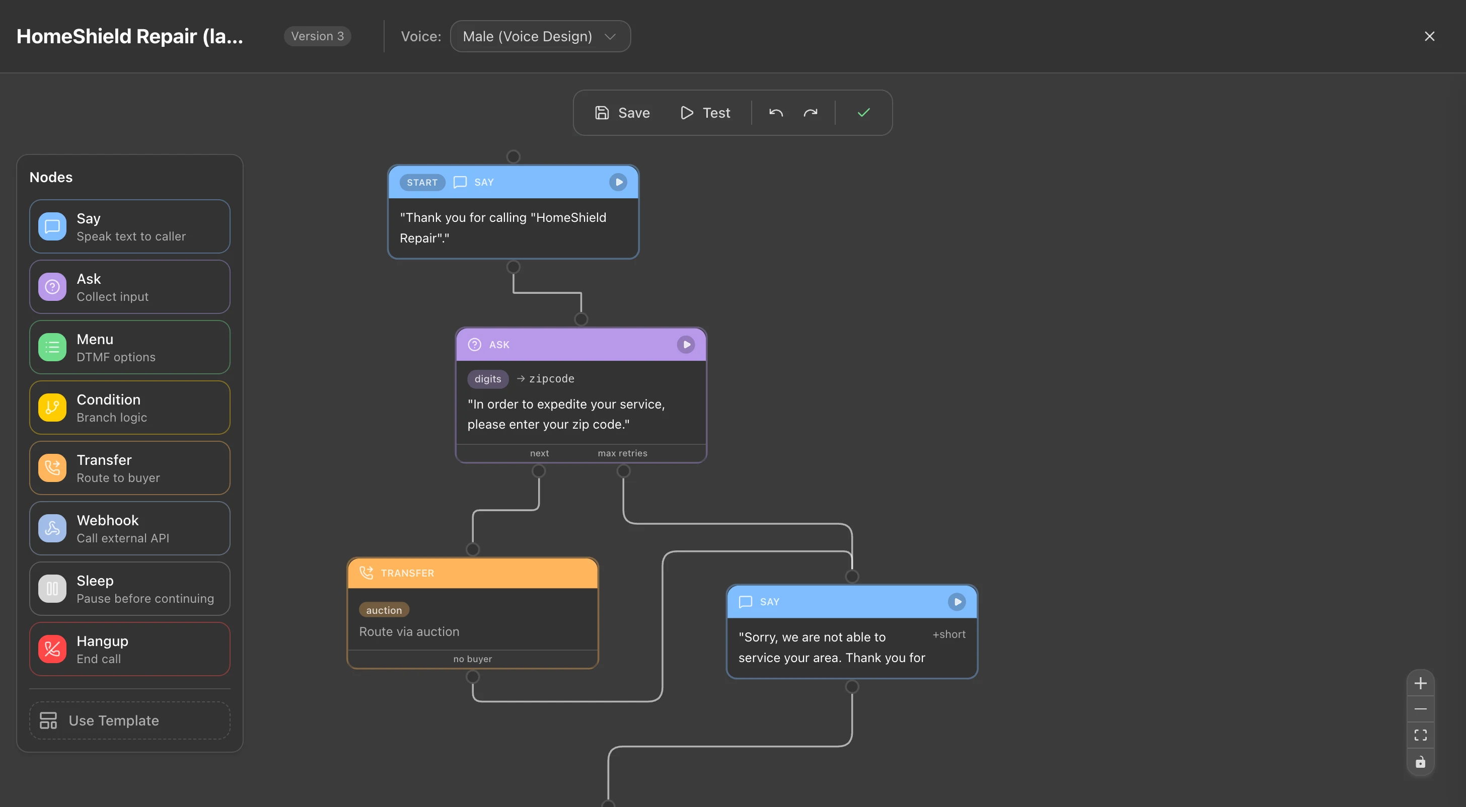 CallForge visual IVR flow editor